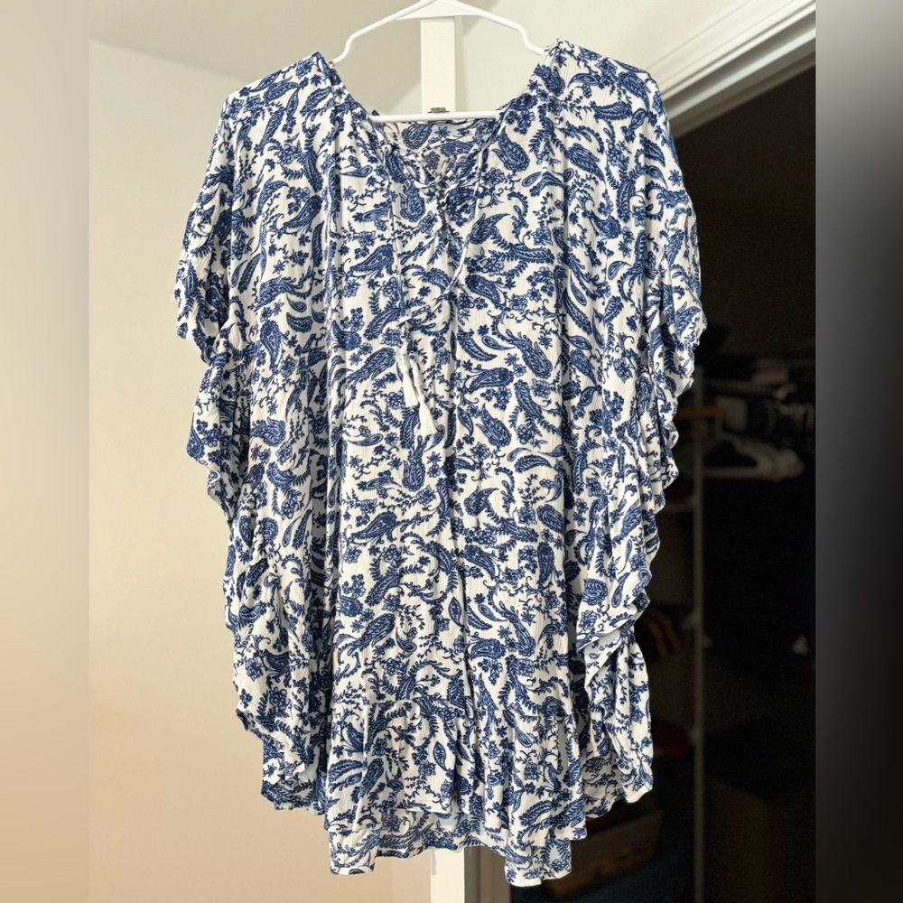 EUC Loft Beach Blue and White Floral Cover Up